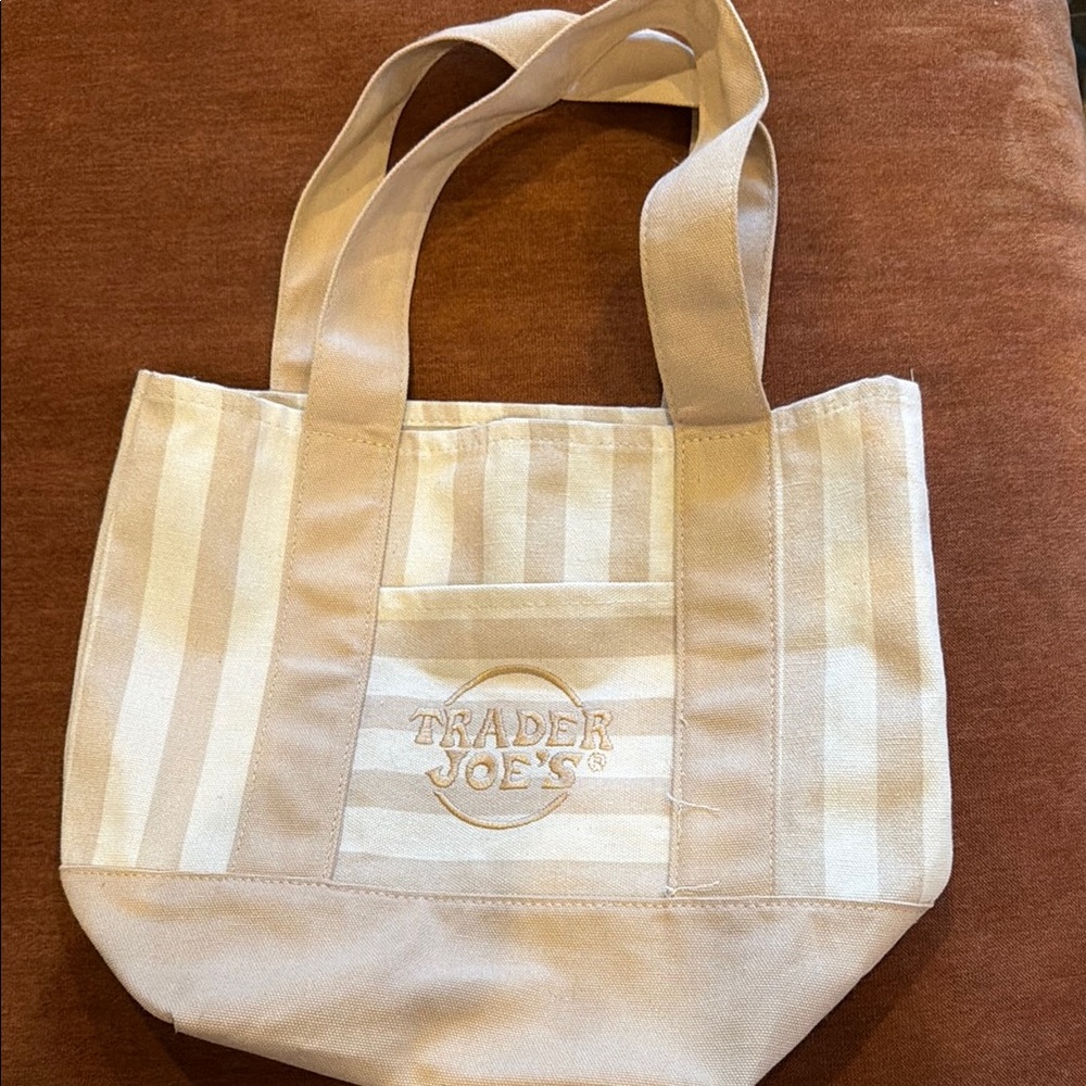 Trader Joes cream Stripe Canvas Tote Bag